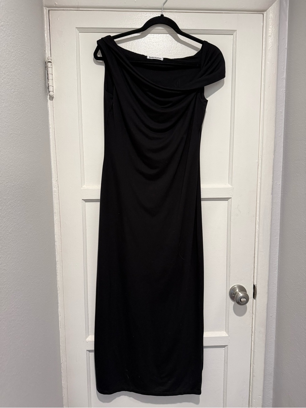 Reformation Black One-Shoulder Draped Evening Dress